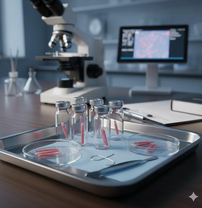 Amostras de tecido prostático preparadas para análise em laboratório